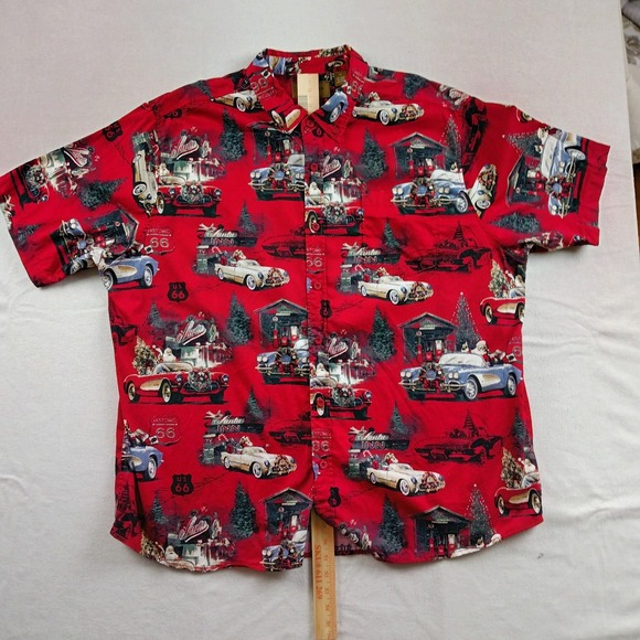 Clearwater Outfitters Mens XXL Christmas Shirt Classic Cars Santa Route 66 Red - Picture 13 of 14